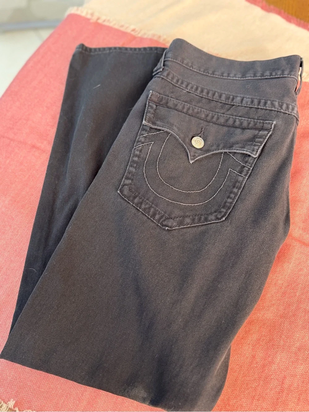 True Religion Black Back-Pocket Straight Jeans